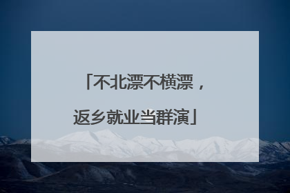 不北漂不横漂，返乡就业当群演